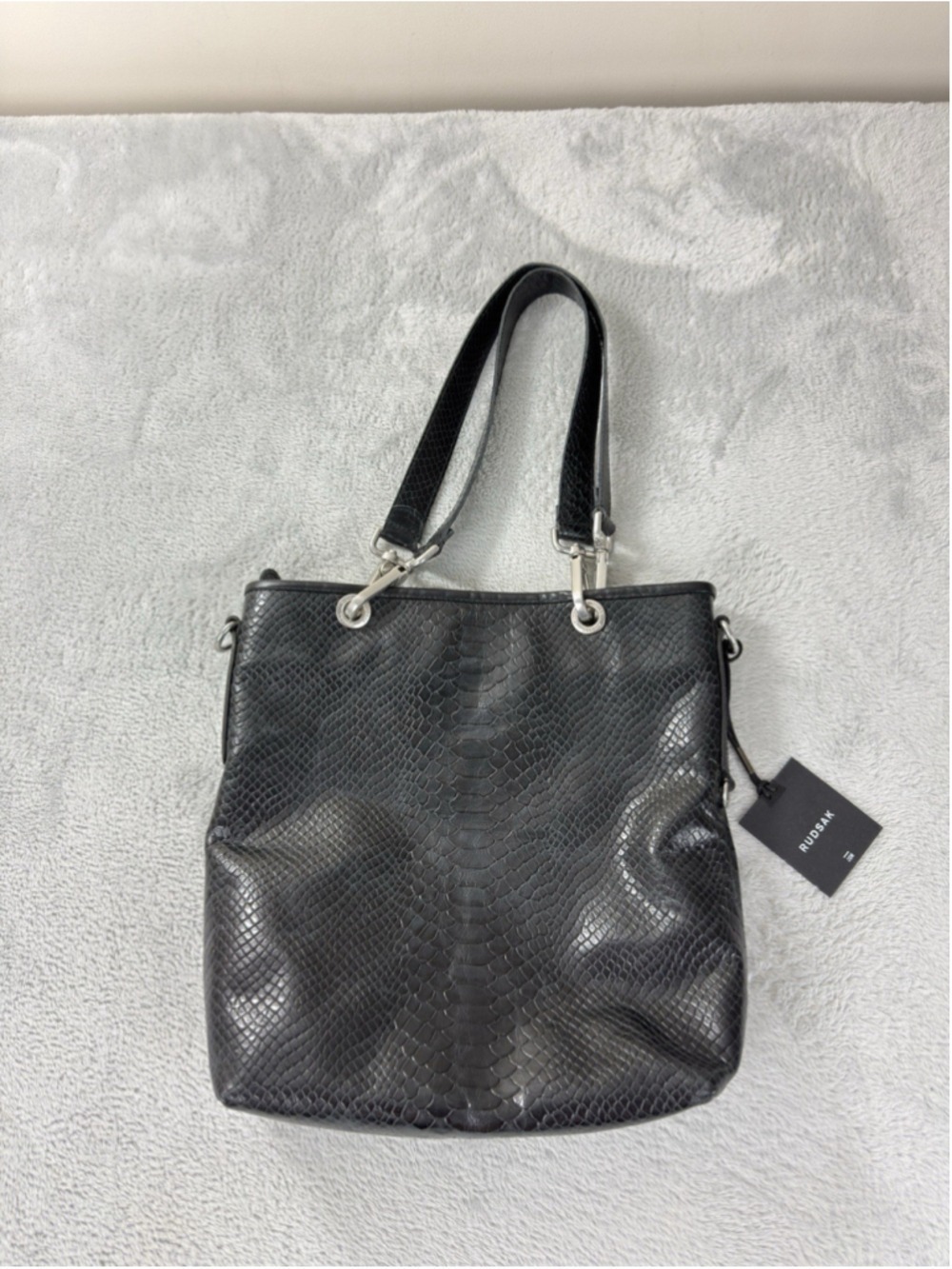 Rudsak Ruma Snake Skin Leather Shoulder Bag Black